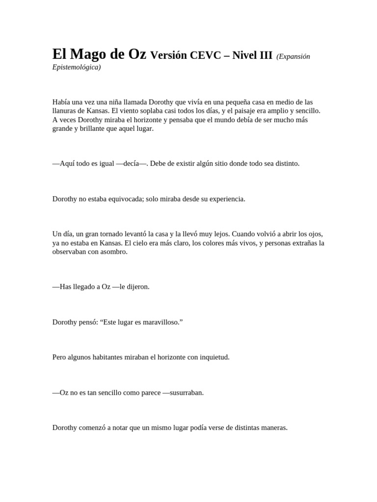 El Mago de Oz Versión CEVC | PDF | Dorothy Gale