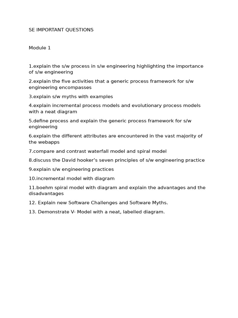 Se Important Questions | PDF