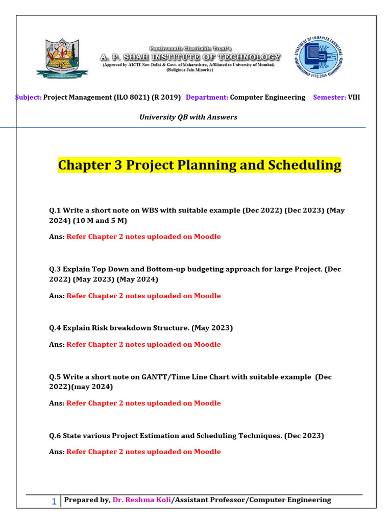 PM Module 3 University QB With Solution | PDF