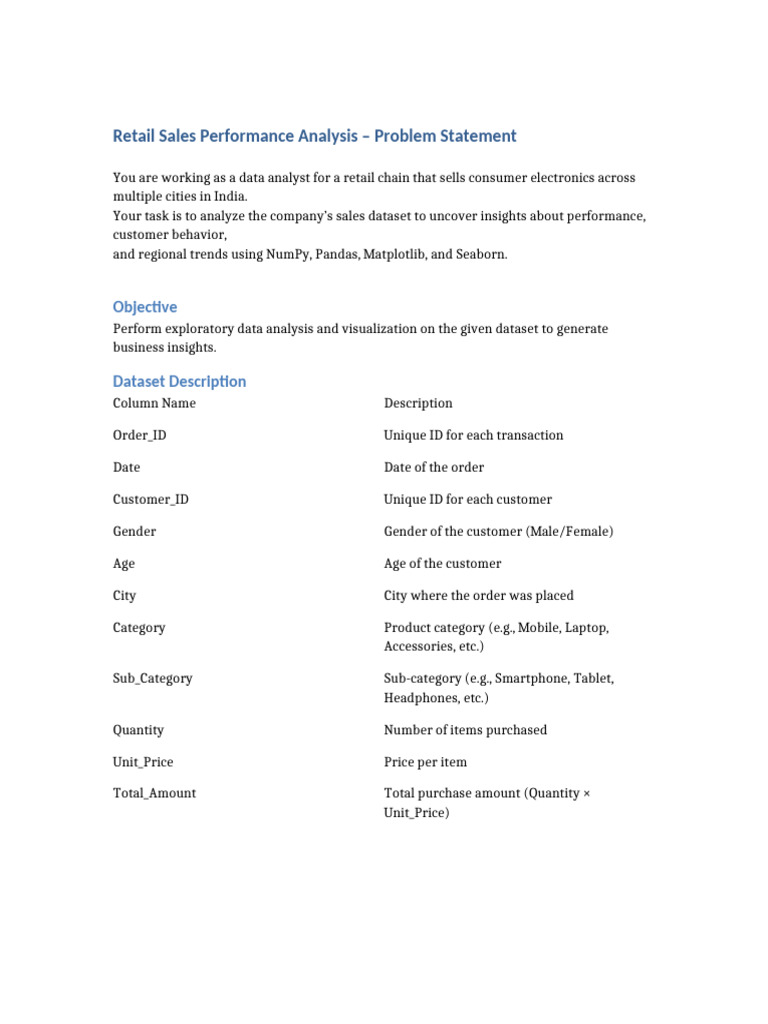 Retail Sales Problem Statement | PDF | Data Analysis | Data