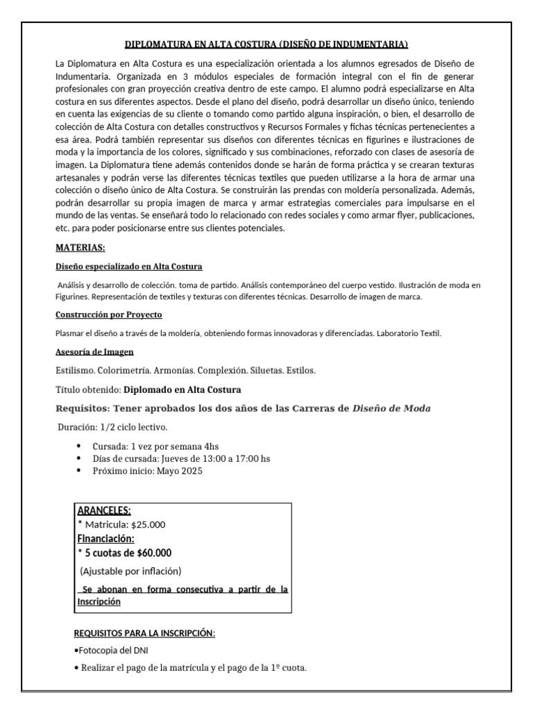Diplomatura en Alta Costura DISEÑO 2025 | PDF | Diseño | Diseño de moda