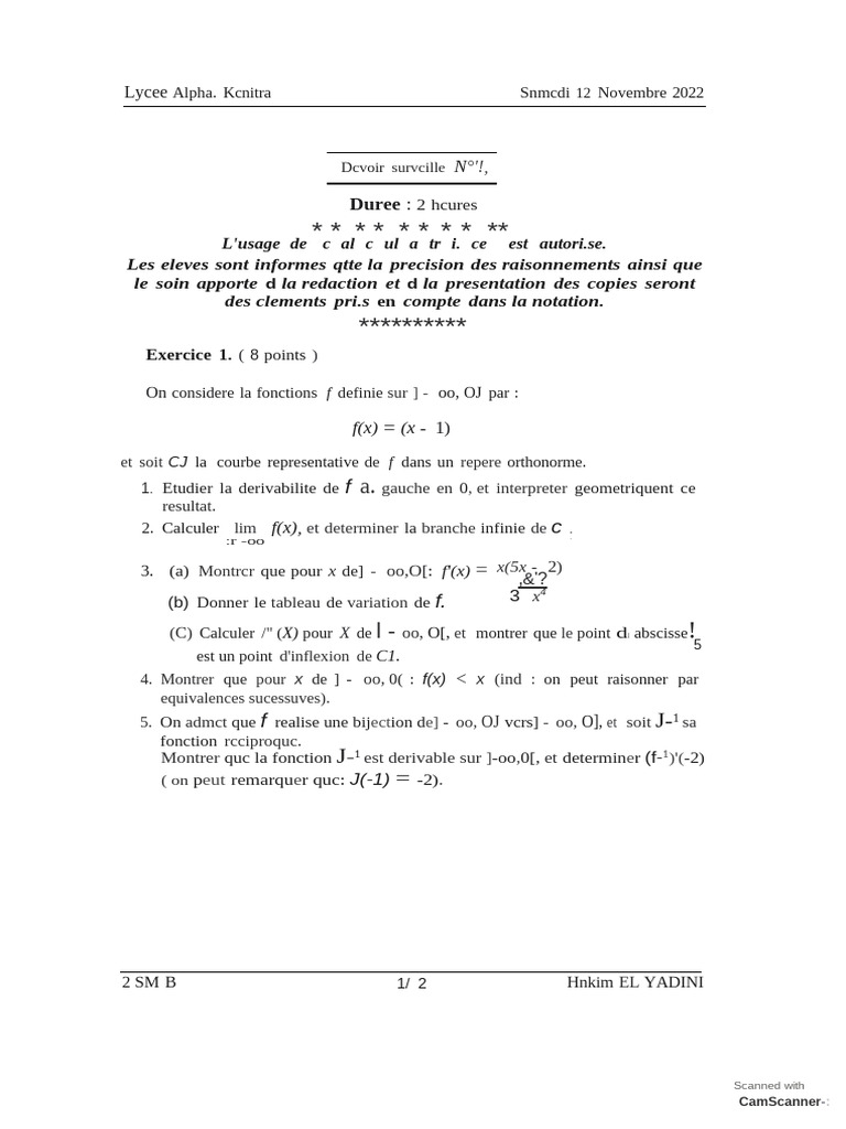 Les DS 2 Maths - Prof Hakim El Yadini 3 | PDF | Analyse mathématique