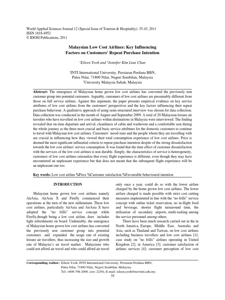Key Factors of Choosing LCC PDF Customer Satisfaction Low Cost Carrier