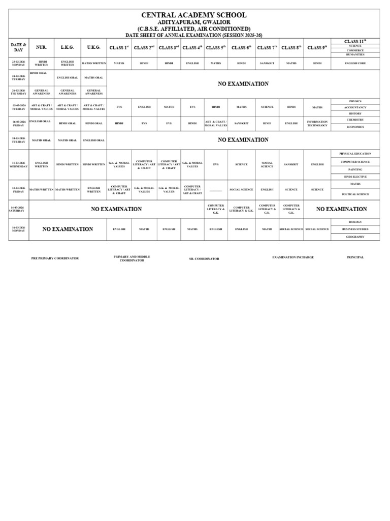 Revised Datesheet of Annual Examination | PDF