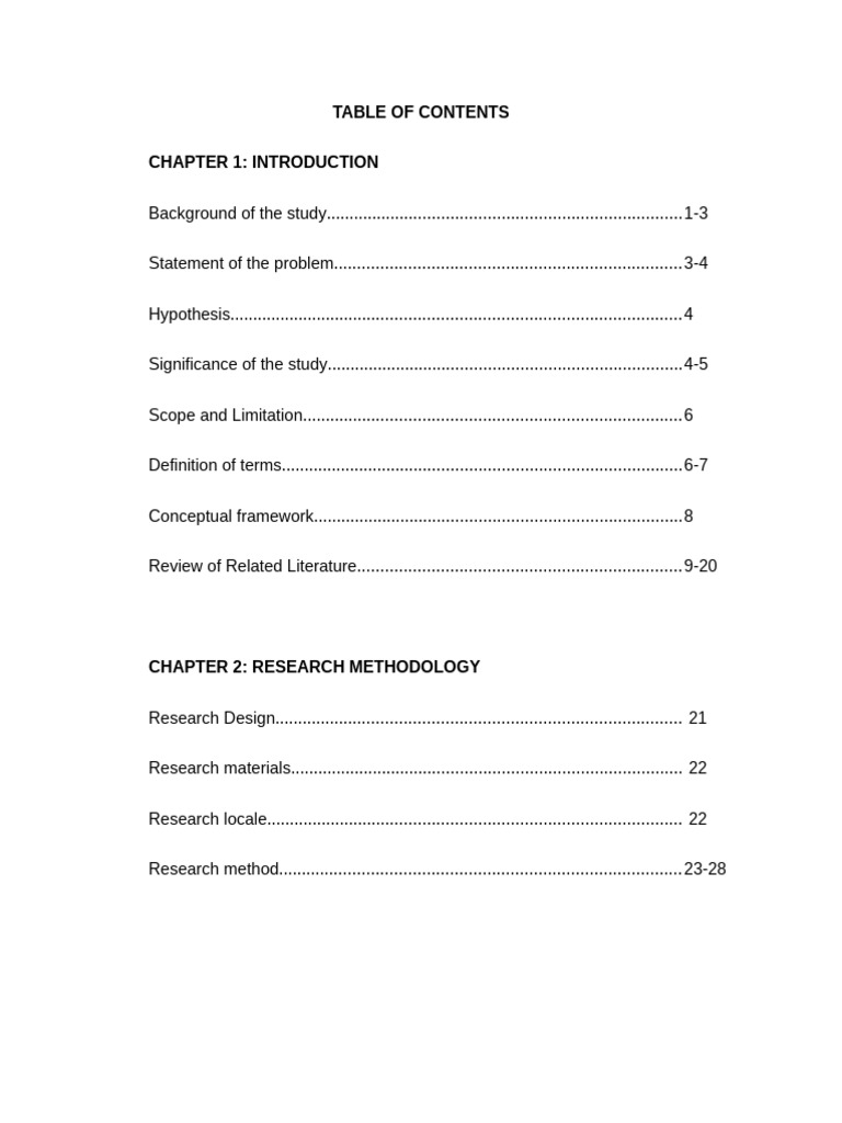 Table of Contents g10 Imrad | PDF