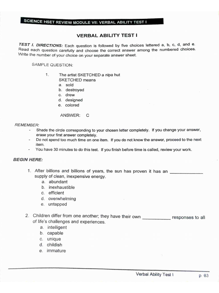 Verbal Ability Test | PDF