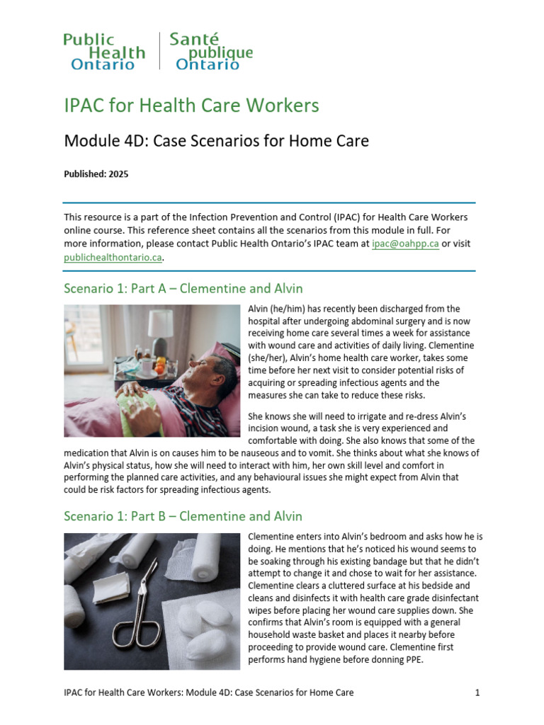 Course Ipac Health Care Workers Case Scenarios Home Care | PDF ...
