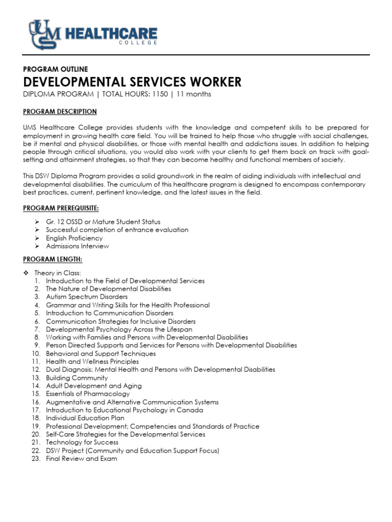 Ums-Dsw Program Outline (New) | PDF