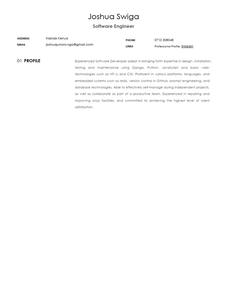 JoshuaSwiga-SoftwareEngineer Resume | PDF | Scripting Language | Computing