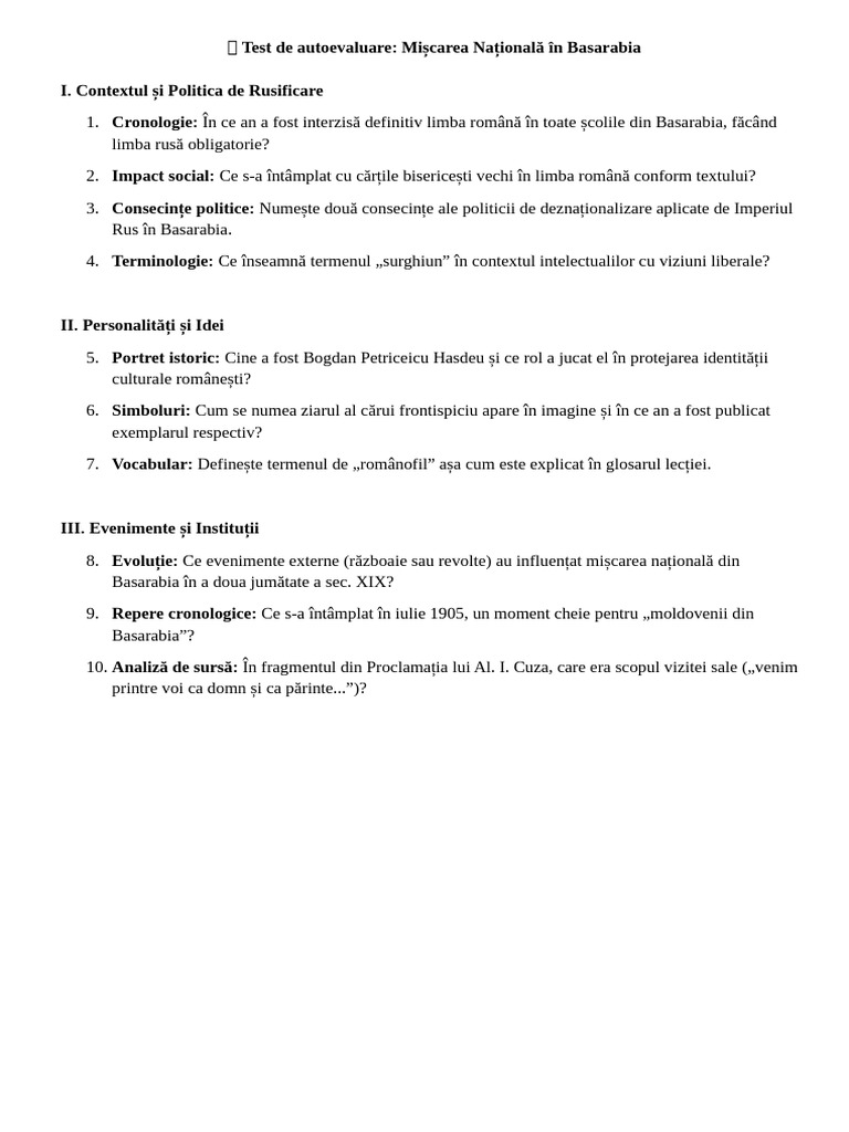 ? Test de Autoevaluare Max Istoria 15.02.2026 | PDF