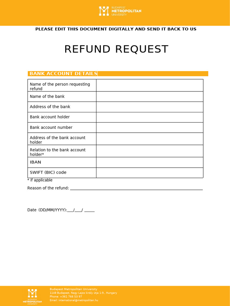 Refund Form (Editable) | PDF