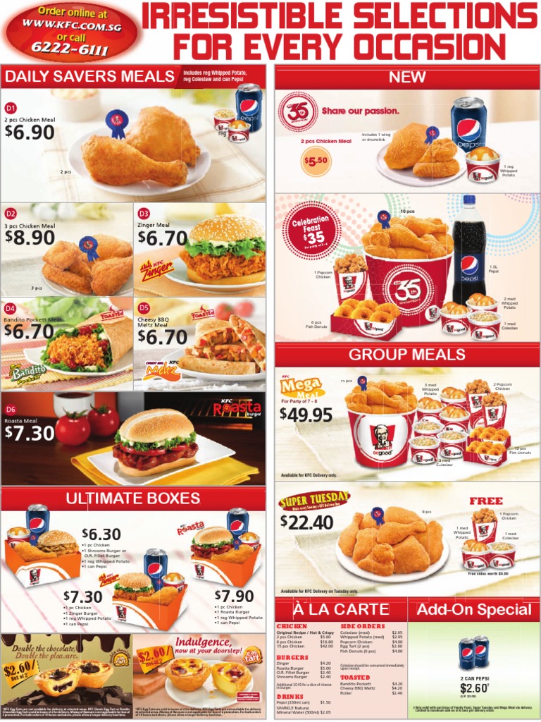 KFC Delivery Menu in SIngapore PDF Visa Inc. Master Card