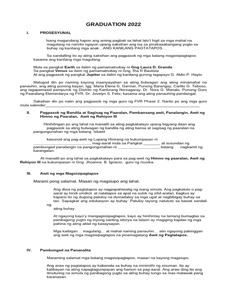 Graduation 2022 2023 Script | PDF