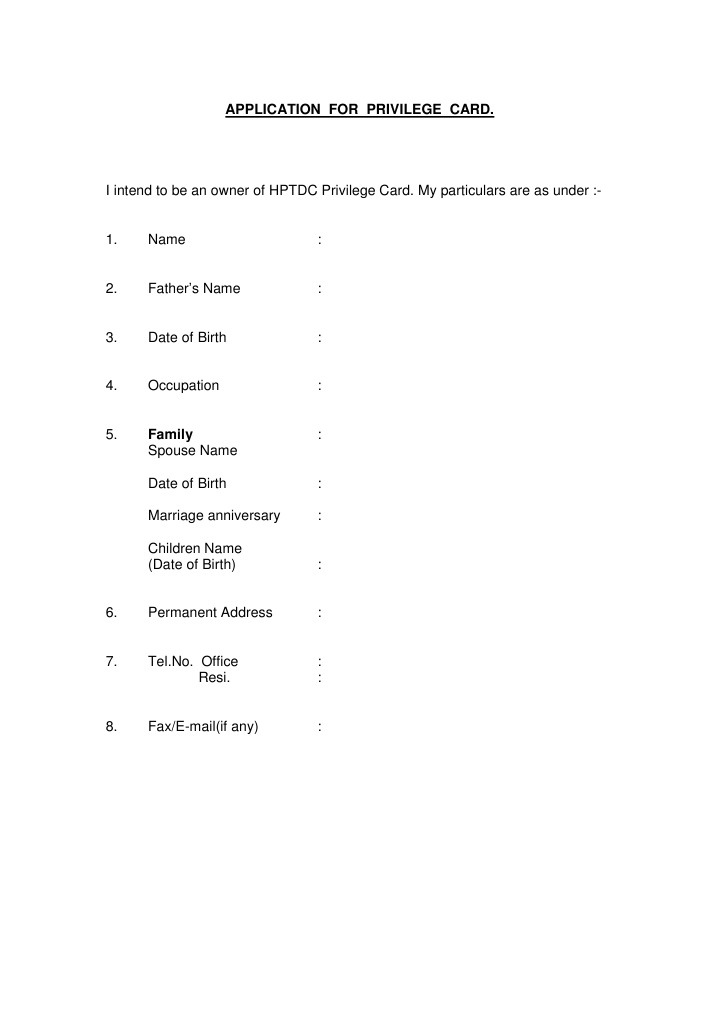 HPTDC Privilege Card Application Form | PDF | Government | Social ...