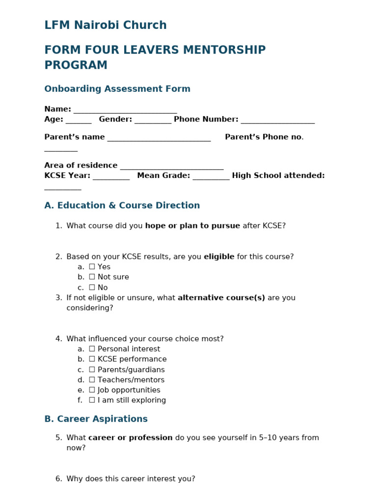 Form Four Leavers Mentorship Program | PDF | Mentorship