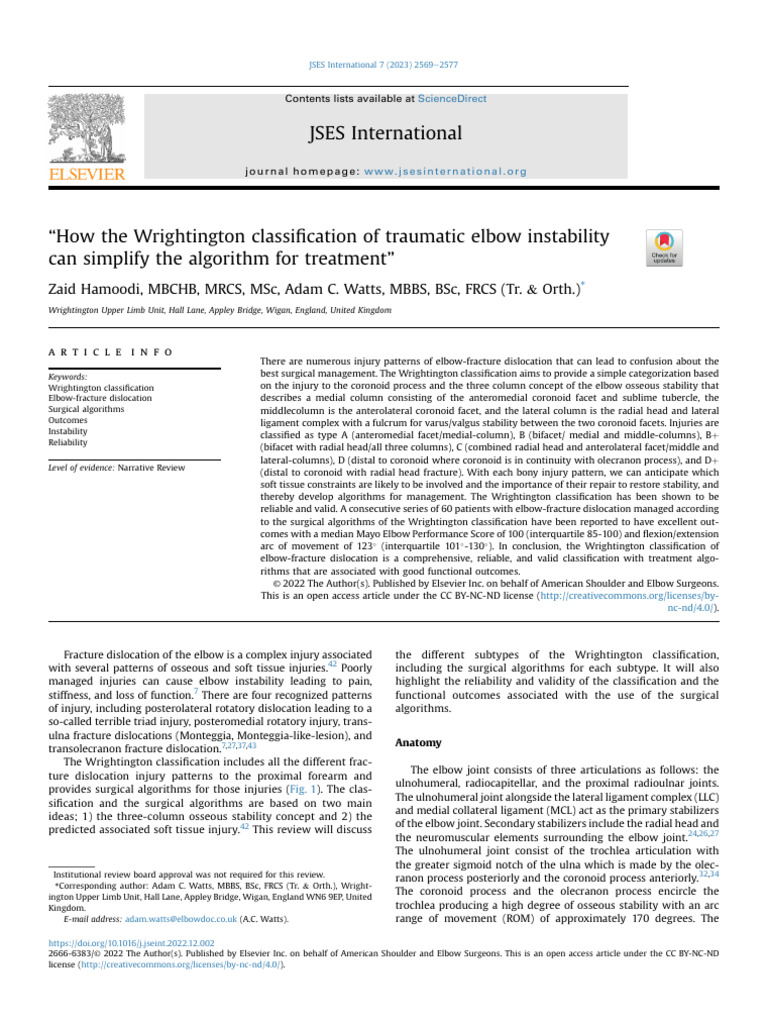 How The Wrightington Classification of Traumatic e | PDF | Elbow ...