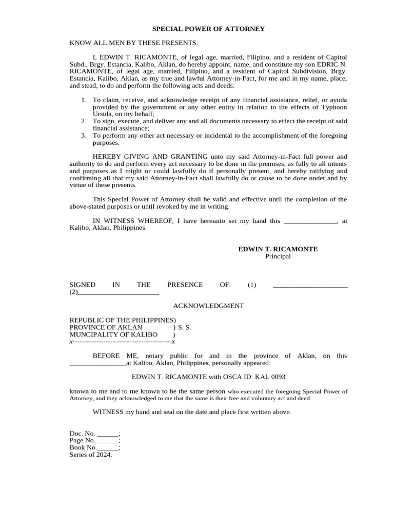 SPA To Claim Benefits of Ursula | PDF | Power Of Attorney | Justice