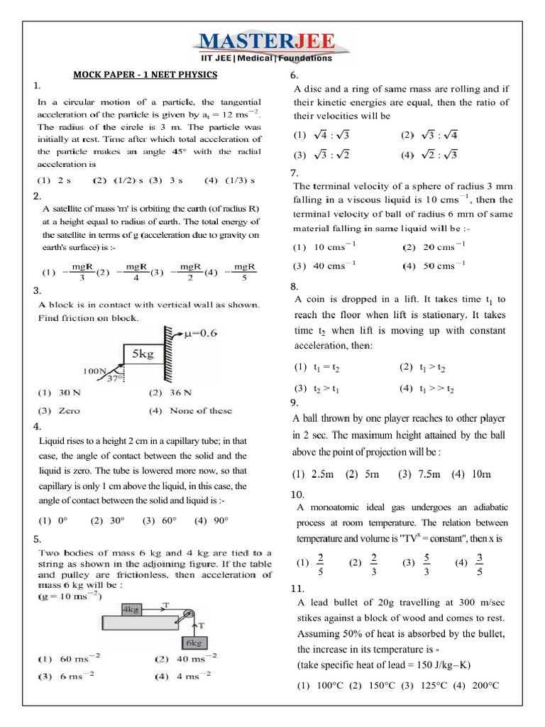 Mock Paper - 1 Neet Phy QP | PDF