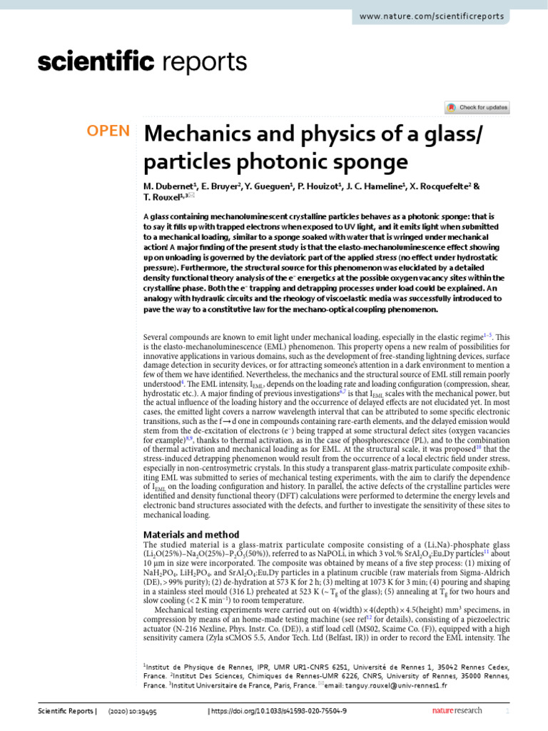 Mechanics and Physics of A Glass/ Particles Photonic Sponge | PDF