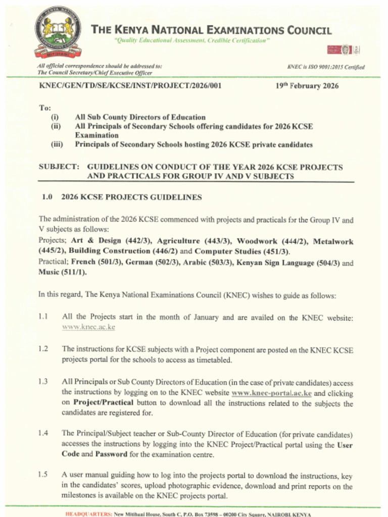 Guidelineson Conduct of 2026 Kcse Group 4 5 Subjects 1 | PDF