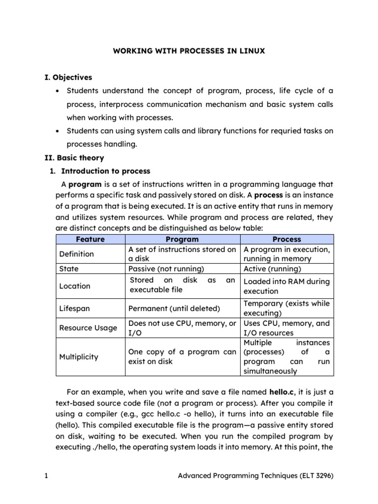 Lab 3 Working With Processes - Instructions | PDF | Process (Computing ...