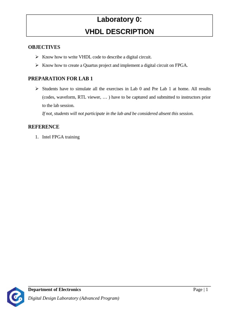 Lab0 Digital Design Ver1 | PDF | Vhdl | Electronic Design Automation