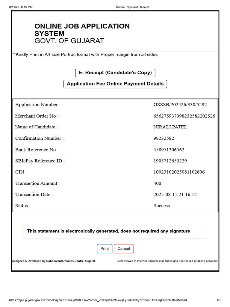 Govt. of Gujarat: Online Job Application System | PDF