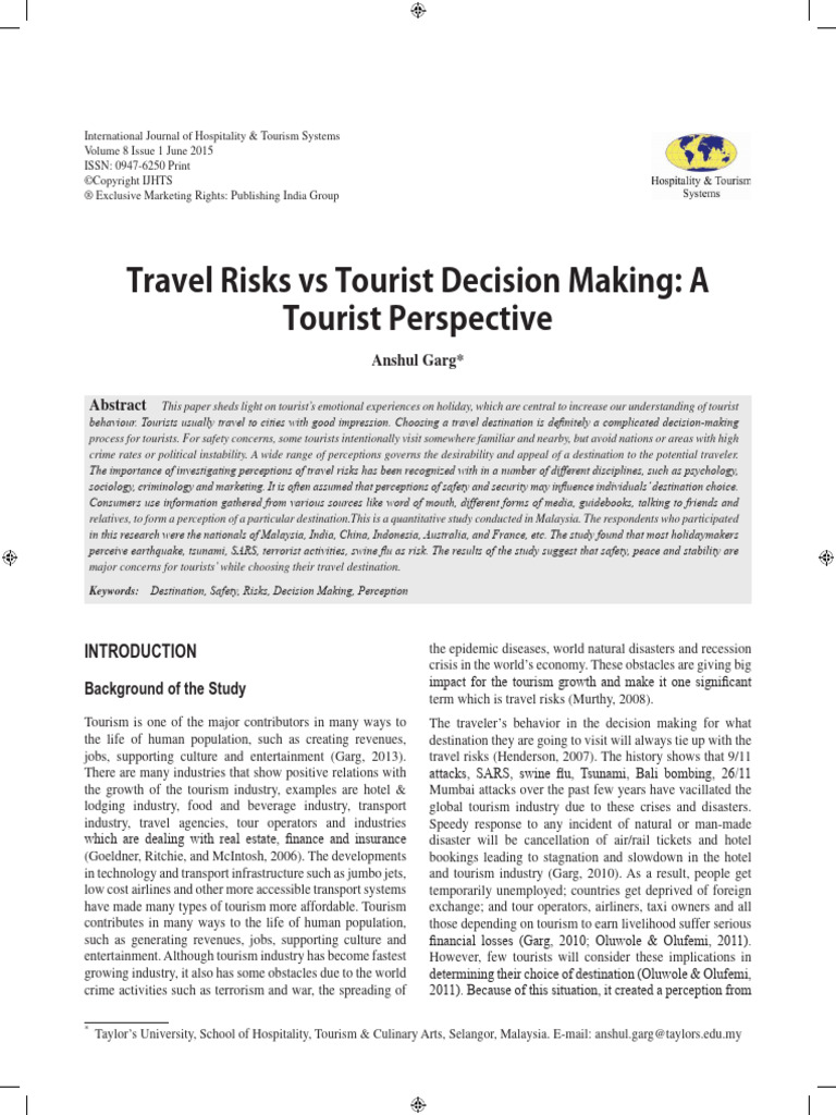Travel Risks Chính | PDF | Tourism | Risk