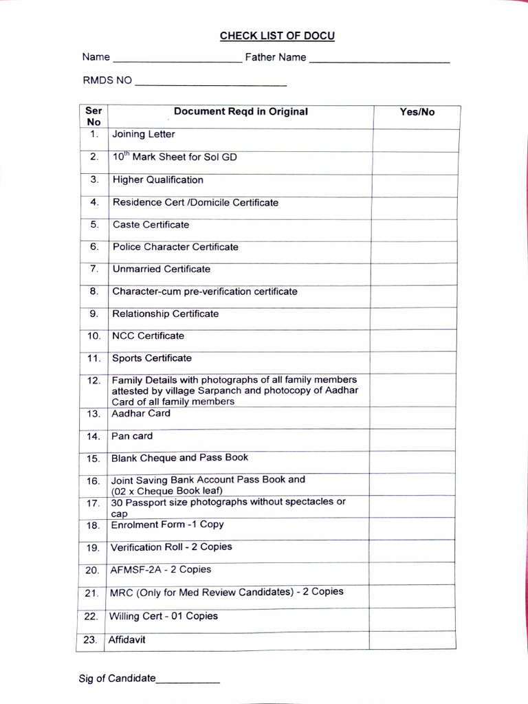 Docu Reqd For Enrolment To Army | PDF | Access Control