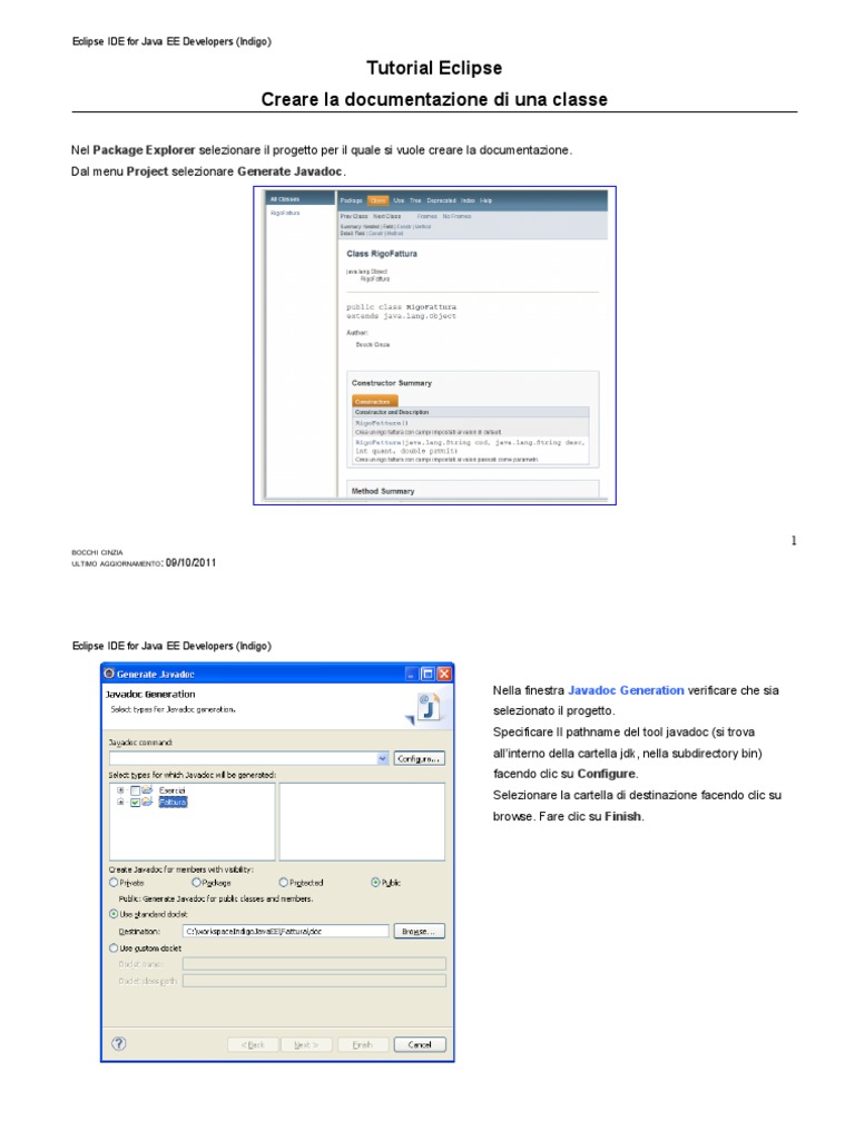 Tutorial Eclipse - Generare La Documentazione Di Una Classe | PDF