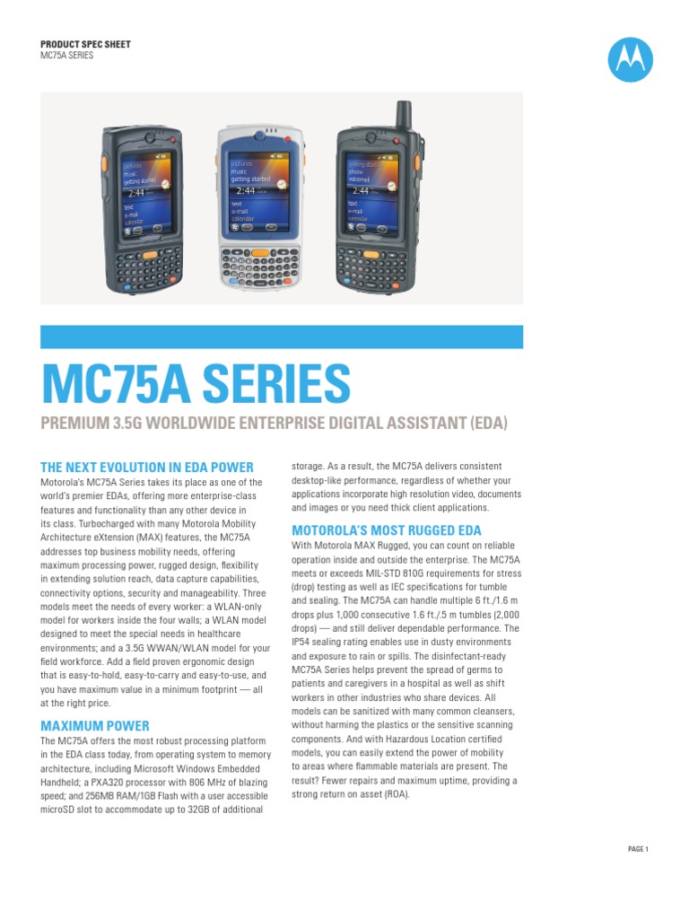 Mc75A Series: Premium 3.5G Worldwide Enterprise Digital Assistant (Eda ...