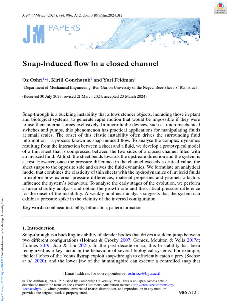 Snap Induced Flow in A Closed Channel | PDF | Fluid Dynamics | Viscosity