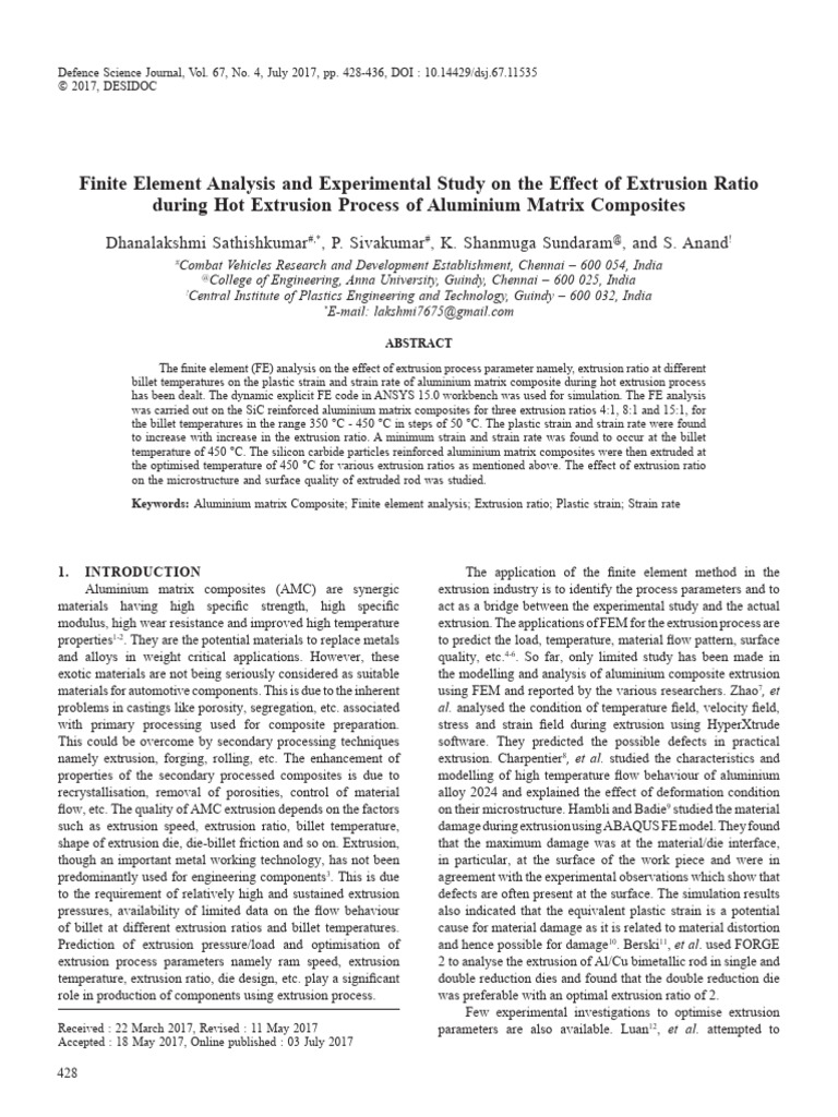 Finite Element Analysis and Experimental Study On | PDF | Extrusion ...