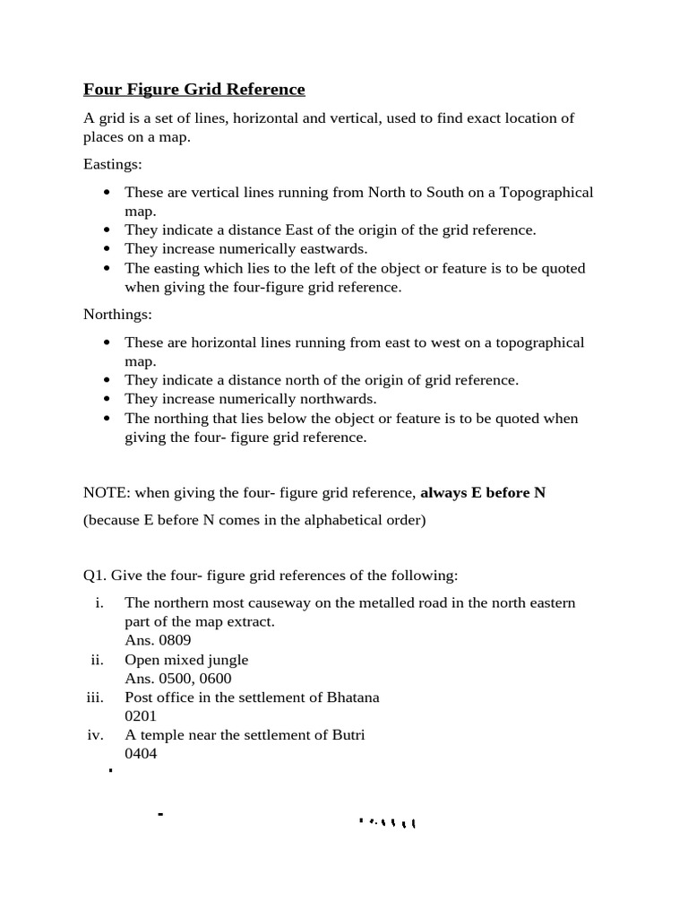 Four Figure Grid Reference and Compass Direction | PDF