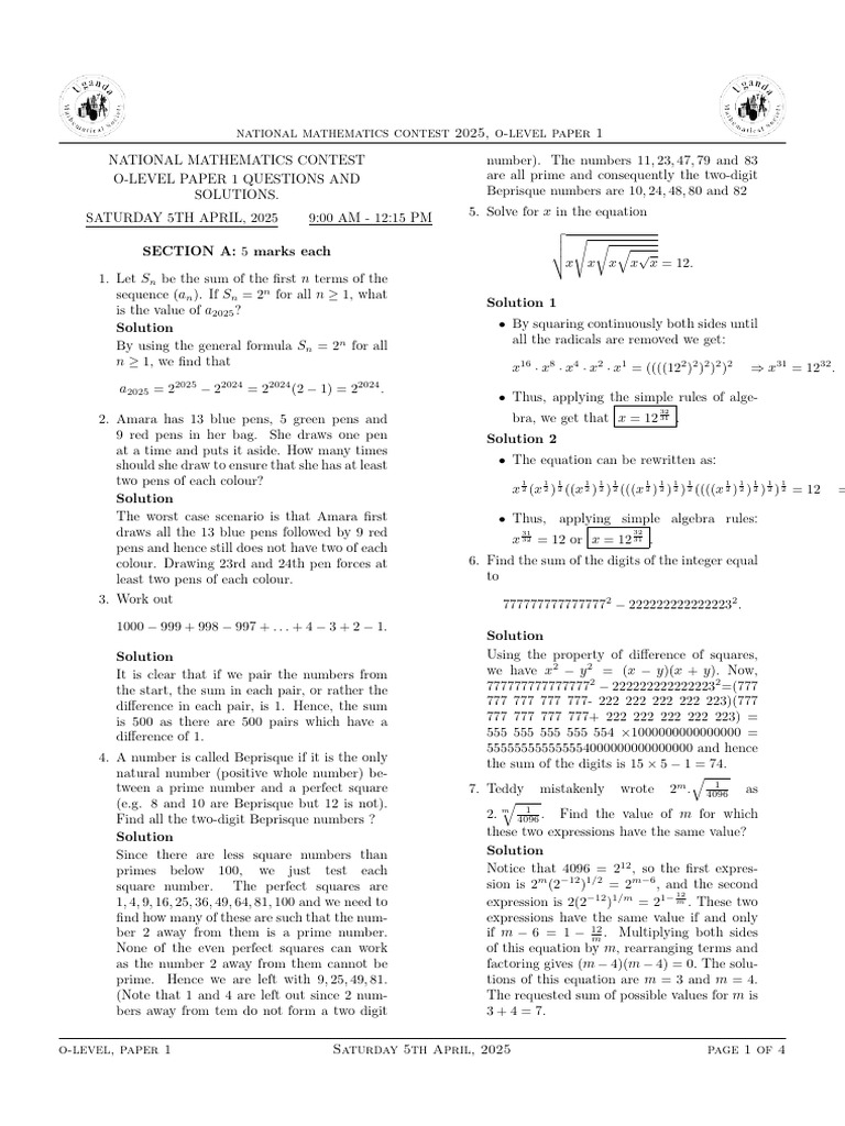 Olevel NMC 2025 - Compressed | PDF | Triangle | Numbers
