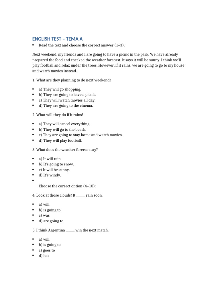 English Test Future Tense Tema A B | PDF | Chess Openings | Chess