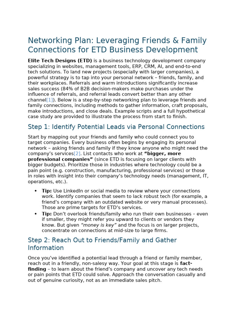 Networking Plan - Leveraging Friends & Family Connections For ETD ...