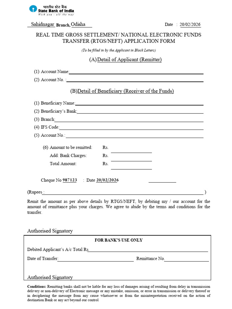 RTGS Form Sbi PDF | PDF