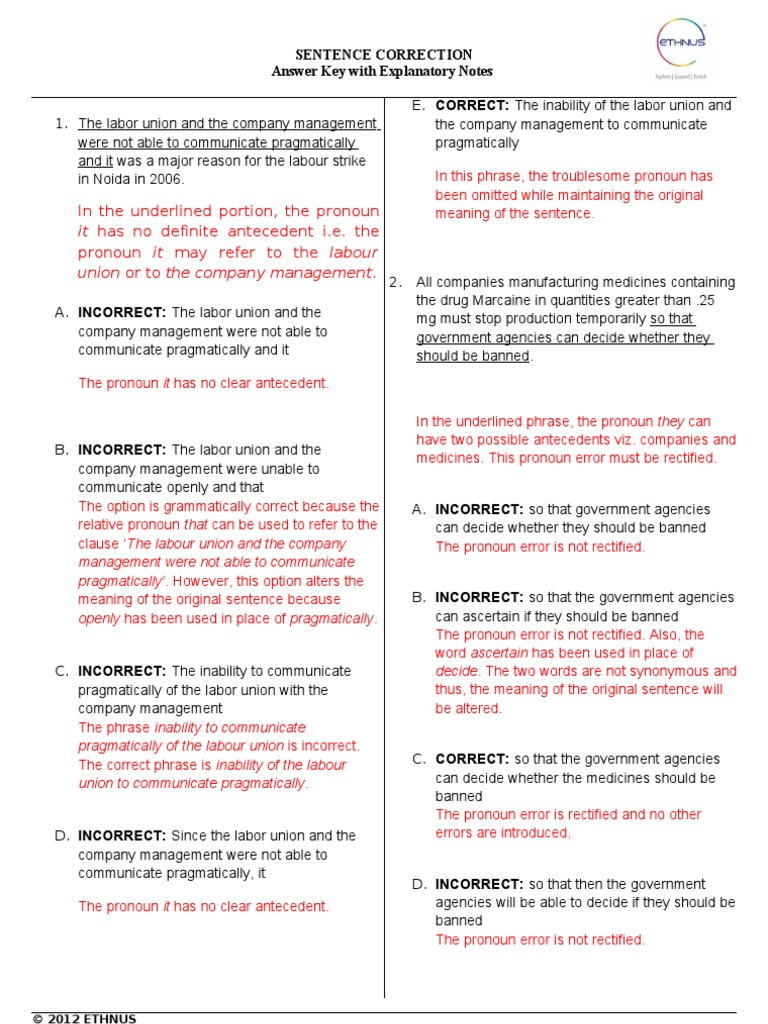 Sentence Correction Paper | PDF | Grammatical Number | Pronoun