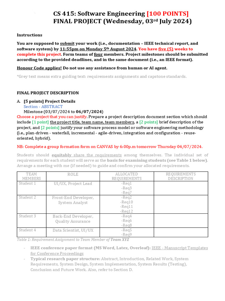 CS 415 Software Engineering Final Exam Project 2024 | PDF | Use Case ...