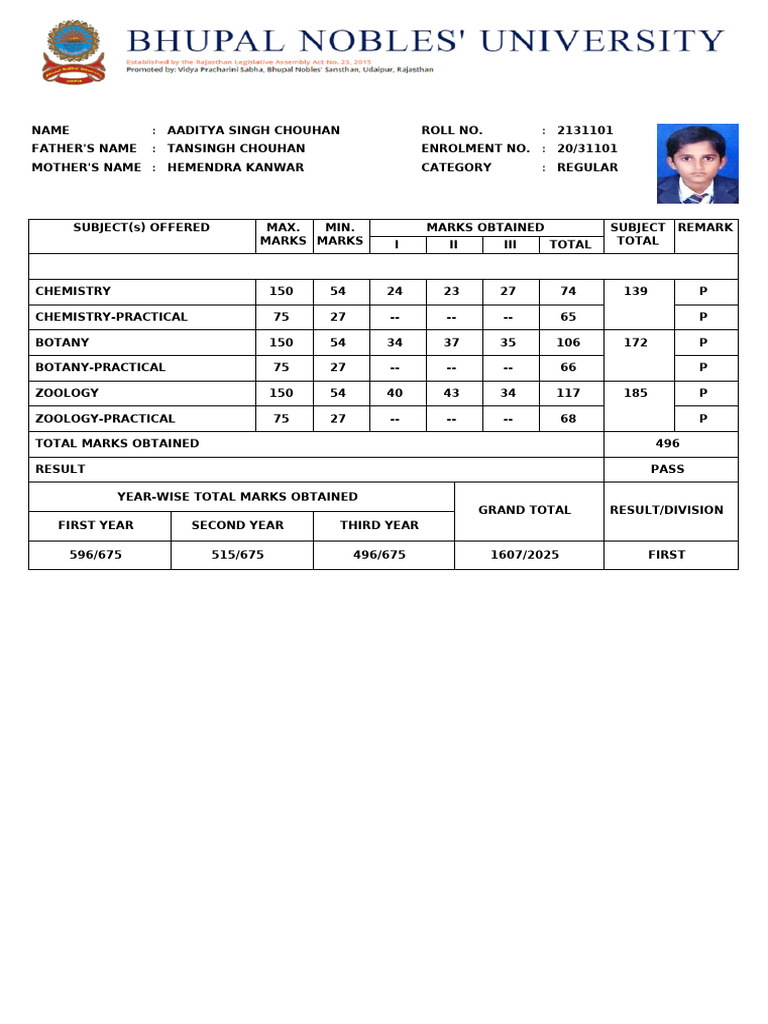 3rd Year Marksheet | PDF