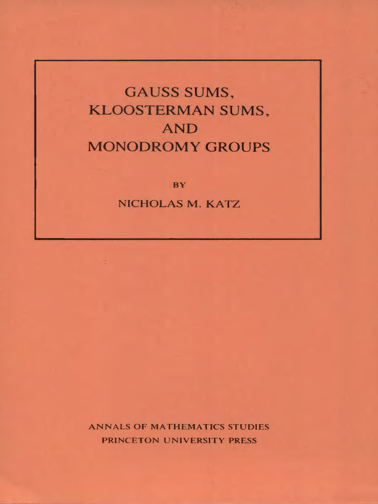(Annals of Mathematics Studies 116) Katz, Nicholas M - Gauss Sums ...
