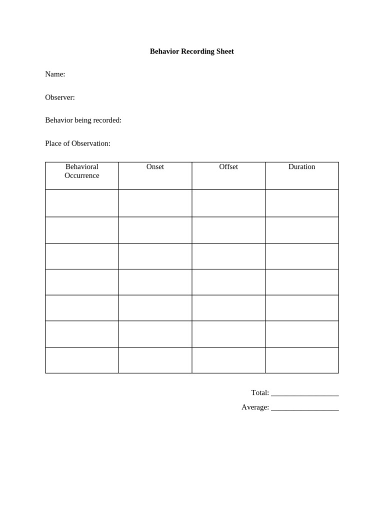 Behavior Recording Sheet | PDF