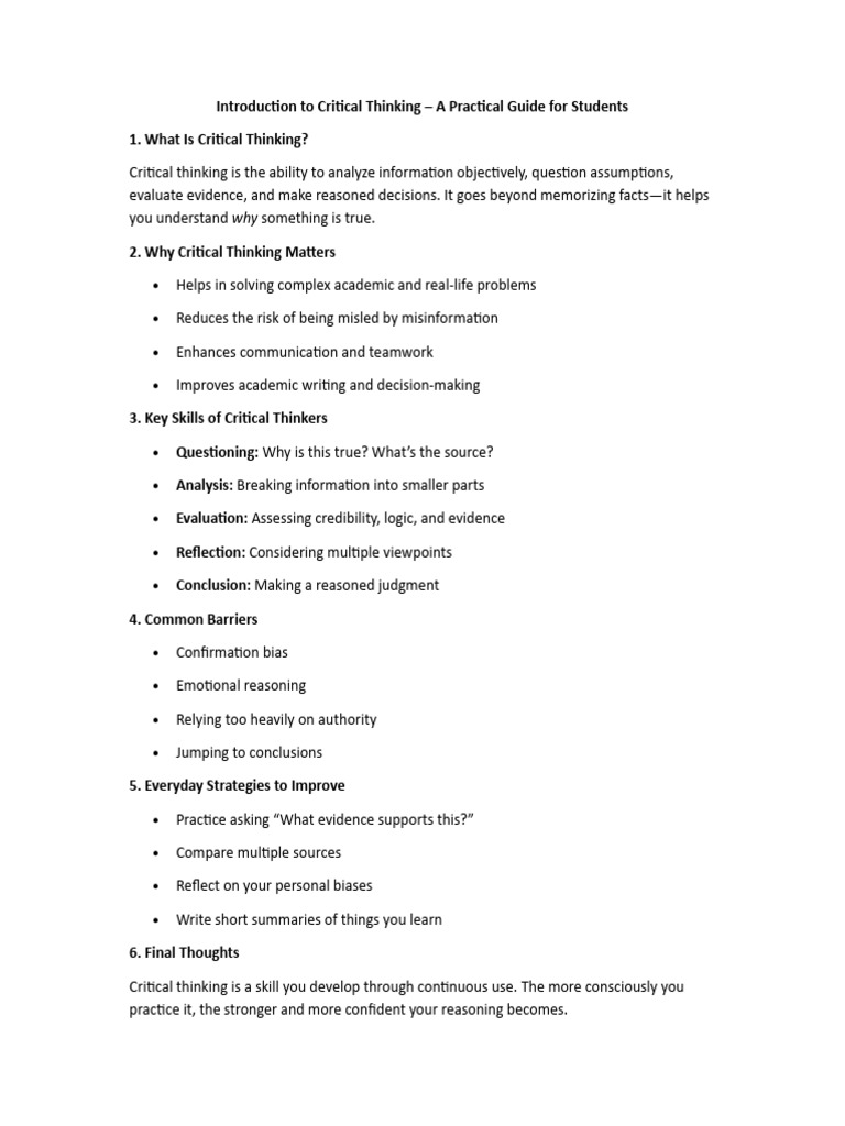 Introduction To Critical Thinking | PDF