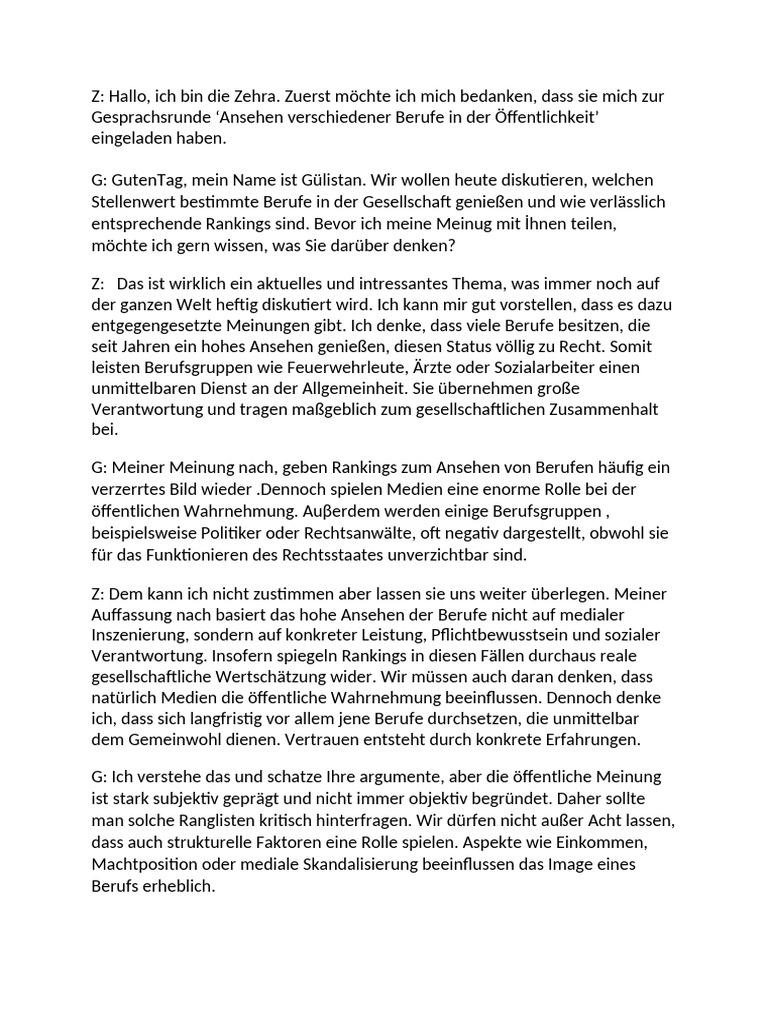 Ansehen Von Berufen | PDF