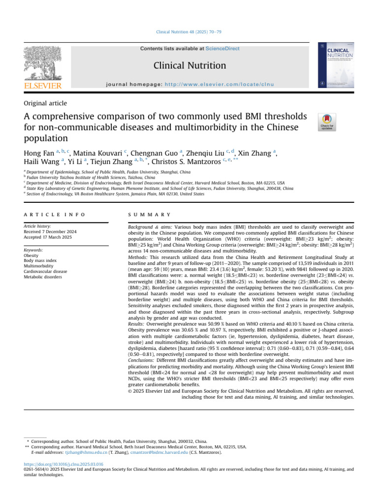 A Comprehensive Comparison of Two Commonly Used BMI Thresholds 2025 ...