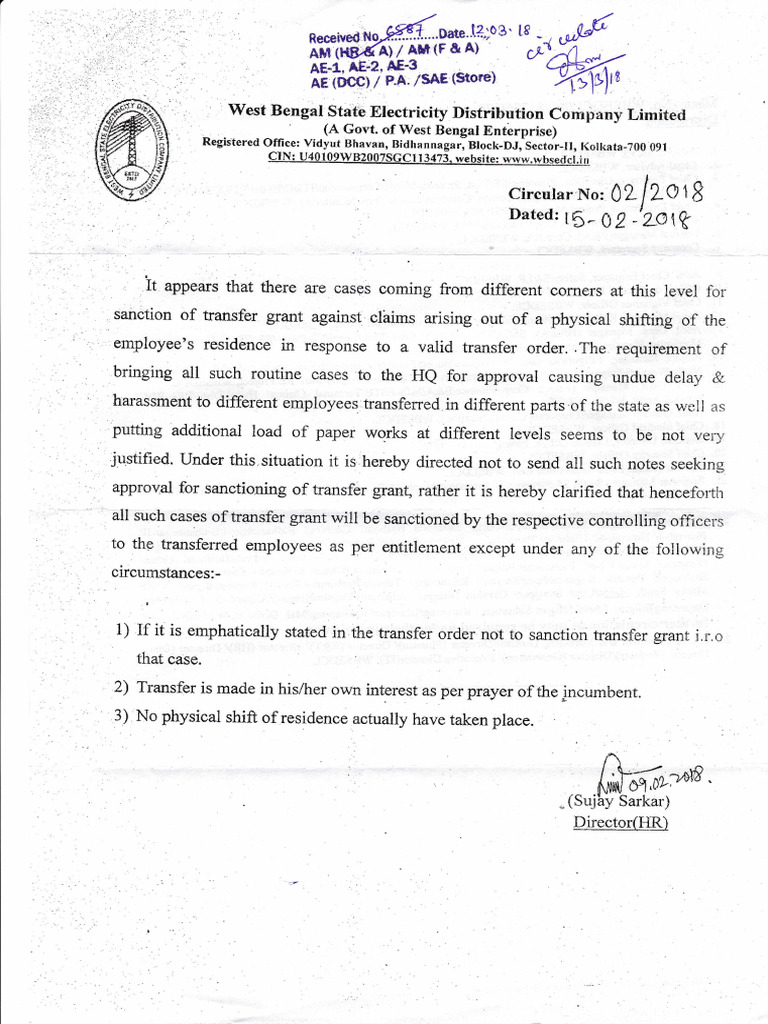 Circular No. 022018 Transfer Grant | PDF