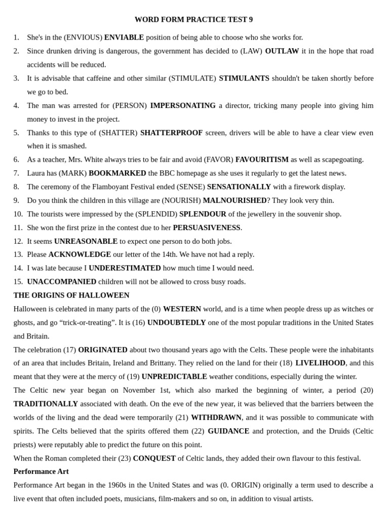Word Form Practice Test 9 | PDF | Bushido | Celts
