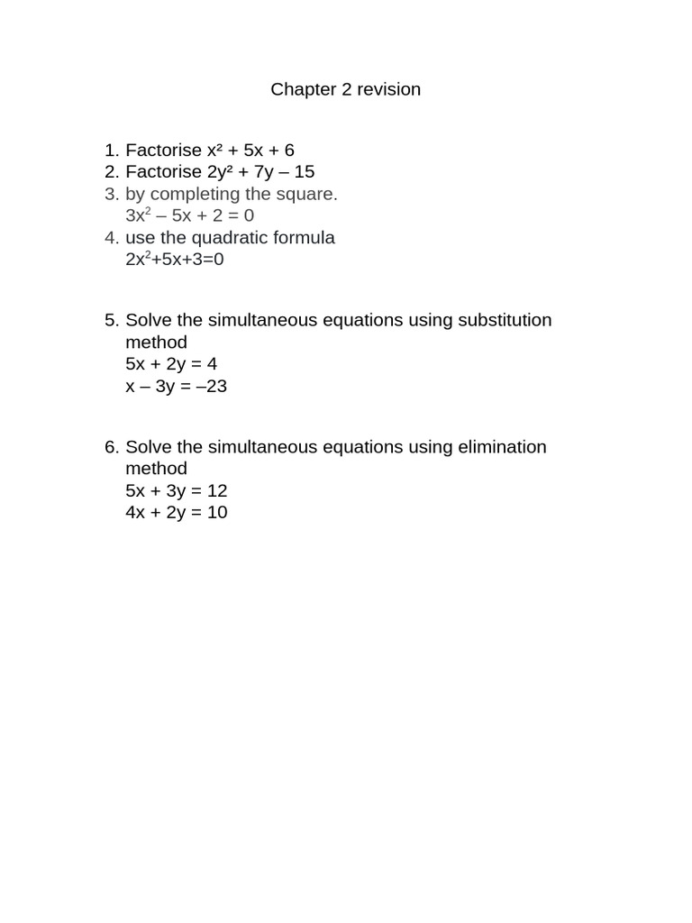 Chapter 2 Revision | PDF