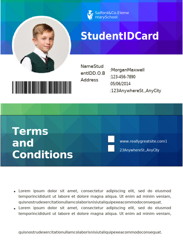 Green Blue Modern Student ID Card | PDF